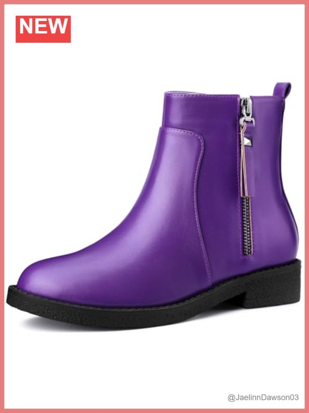 Chunky Low Heel Round Toe Zipper Ankle Boots Faux Leather Women's